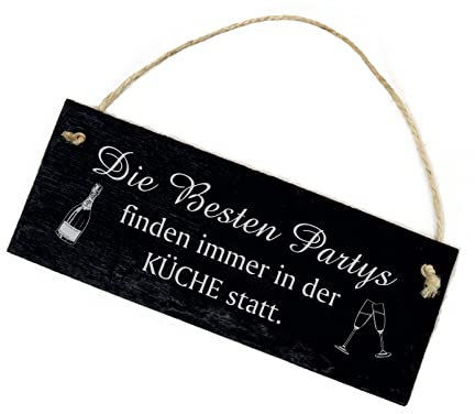 Die Besten Partys finden in der Küche statt - Schild Schiefer graviert Wanddeko 22 x 8 cm | Dekolando