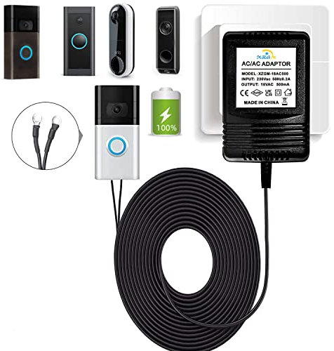 18V500MA Doorbell Transformer,Video Doorbell Power Adapter for Ring,Nest,Eufy,Arlo,Wyze Video Doorbell Device(8M Extension Cable Black)