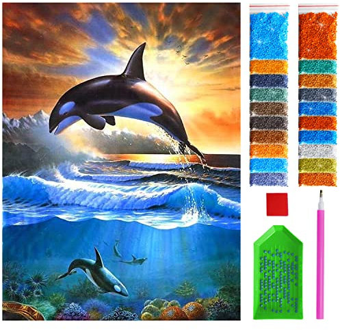 ARTULIO Diamond Painting Set - Delfine im Sonnenuntergang - 30x40 cm – 5D Diamant Painting Bilder, Diamond Painting Erwachsene