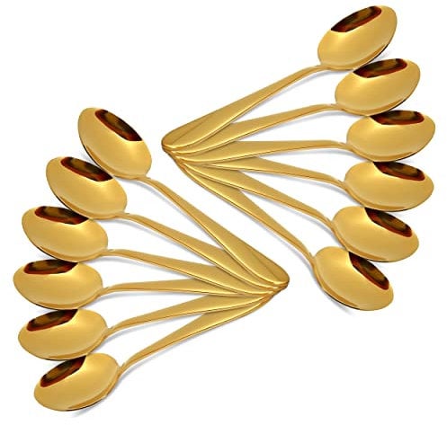 CAMRI Gold Dinner Spoons – Stainless Steel Spoons,Golden Dessert Spoons Cutlery Set for Home & Restaurants, Dishwasher Safe (C61 G- Set of 12 Pcs)