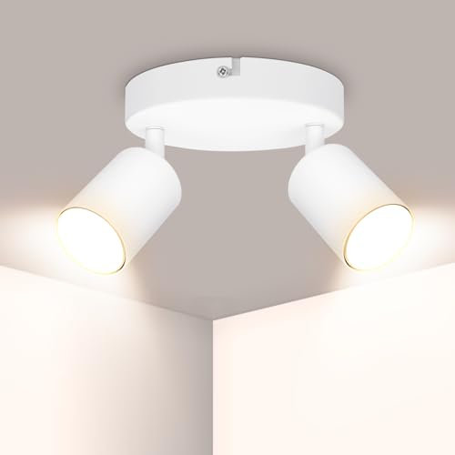 Ketom Deckenstrahler LED Weiß - Deckenstrahler 2 Flammig Rund - LED Deckenleuchte Schwenkbar - GU10 Deckenlampe Spot Modern - Ohne Leuchtmittel