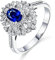 Bishilin Ringe für Damen Diamant Weißgold 750, Eheringe Blume mit Oval Saphir 0.6ct Trauringe Nickelfrei Verlobungsring Diamant Größe 58 (18.5)
