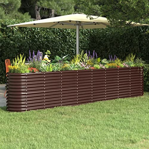 WIFESE JardinièRe De Jardin Acier Enduit De Poudre 332x40x68 Cm Marron Jardiniere Exterieur Grande Taille Jardiniere Balcon Jardiniere sur Pieds Carré Potager Bacs à Fleurs Potager Bac A Fleur