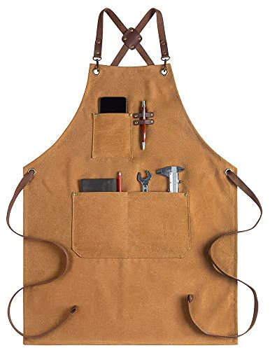 Piarktoy SchüRze für Herren Segeltuch SchüRzen mit Kreuzen RüCken KüChen SchüRze zum Kochen Grillen Backen BBQ Barber-