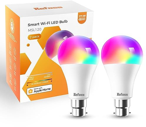 Refoss Smart Bulb Alexa Light Bulb B22 Works with Apple HomeKit, Alexa, Google Home, Siri with Colour Changing Light, Dimmable Warm White WiFi Bulb 9W (60W Equivalent) 810LM 2 Packs