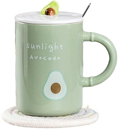 Taza creativa de cerámica colorida de frutas de verano de 500 ml para el desayuno del estudiante, taza de café y leche para la oficina y el hogar, color verde aguacate