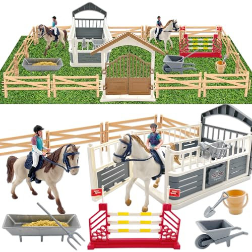 TOPJOWGA Pferdezaun Spielzeug, Koppel Spielzeug, Pferd Corral Zaun, Zaun Bauernhof Spielzeug, Pferdekoppel Pferdestall Hindernisse Pferdefiguren, Pferdestall Spielzeug für Mädchen und Jungen