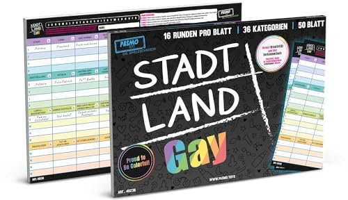 Pasmo - Stadt Land Gay A4 Gesellschaftsspiel Sonderedition Partyspiel mit lustigen Kategorien, Partyspaß für Erwachsene