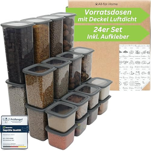 All-for-Home Vorratsdosen mit Deckel Luftdicht 24er Set - Aufbewahrungsbox Küche Aufbewahrung & Organisation | Vorratsbehälter zur Mehl, Müsli Aufbewahrung uvm. | Behälter in ANTHRAZIT & BPA frei