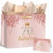 Yoirrat Rose Gold 70th Birthday Gift Bag for Women 70 & Fabulous Large Pink Happy 70th Birthday Gift Bag with Wrapping Paper and Card for 70th Bday Decorations Party Supplies