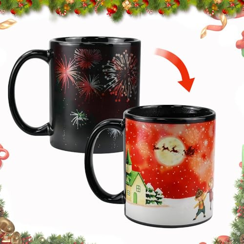 HEKOBAG Weihnachtliche Kaffeetasse, magische Farbwechsel-Tasse, 340 ml, hitzeempfindliche Tasse mit Geschenk-Box, Urlaubstassen für Damen, Herren, Kinder, Familie, Freunde