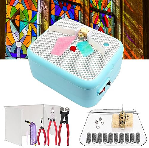 CGCSYZ Buntglas-Set, Buntglas-Schleifset für Buntglas/Mosaik-Handwerk, Schleif- und Formmaschine für Glaskunst, inklusive Schleif- und Glasschneideset und 3 Schleifaufsätzen und DREI SI (Blau