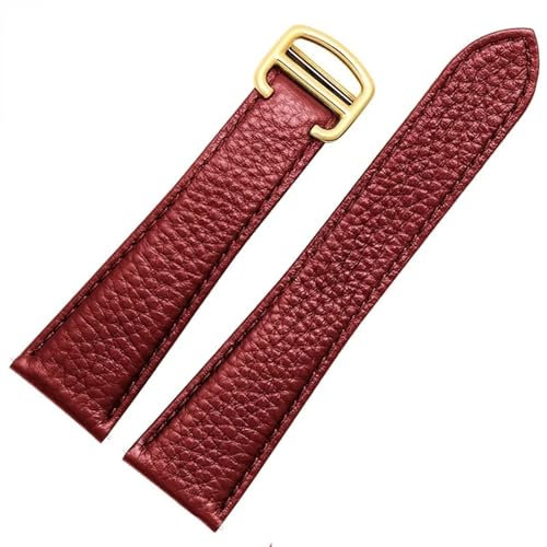HAJMGUMC Echtleder-Uhrenarmband passend Fit For Cartier Lychee strukturiertes Rindsleder-Armband for Herren und Damen, Band 17, 20, 22, 23, 24, 25 mm(Red-Gold,23mm)