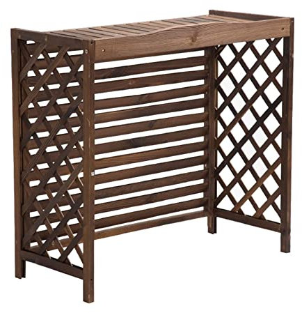 FT) Wetterfeste Terrassen-Mülltonnenbox mit Gitter-Design, multifunktionale Gartenmöbel, für Garten, Pool, Balkon, Naturholz-Finish