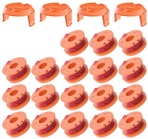 Forever Speed 18 Pezzi Bobina per Decespugliatore,1.65mm, 9.14m Bobina di Filo per Tagliabordi Compatibile con WORX Decespugliatore Modello WA0010/WA6531(18 Bobine di Ricambio, 4 Tappi)
