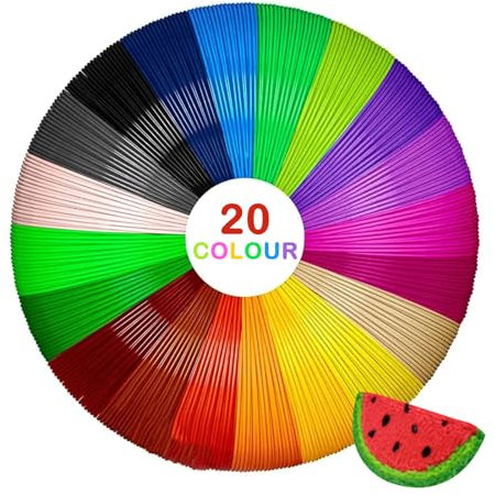 3D Stift PLA Filament 1.75mm, 20 Farben 3D Druck Filament, je 5M, 3D Stift Nachfüllpacks Set, 3D Stift Zubehör für Kinder und Erwachsene Starterset, 3D Pen Filament für 3D Drucker Stift