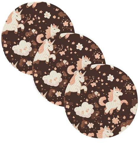 3 Pcs Extra Large Trivet Mat for Hot Pots and Pans 15in Cotton Thread Weave Hot Pot Holders for Instant Pot Dish Mat Cartoon Cute Brown Unicorns