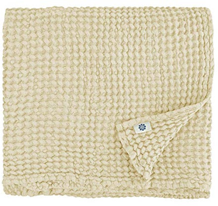 Linen & Cotton Premium Qualität Waffel Tuch Saunatuch Strandtuch Handtücher Badetücher Duschtücher Gästehandtücher Ezra, 48% Leinen, 52% Baumwolle - 80 x 100cm (Sandfarbe/Beige/Creme)