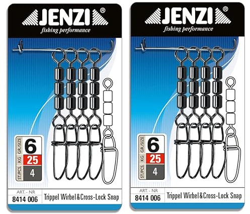 Set 2 Packungen (8-12 STÜCK) Jenzi High-Speed Wirbel Fastlock-Karabiner von Jenzi, Black Nickel, 9, 12, 18, 25 Kg+gratis Petri Heil! Aufkleber (Größe 6, 25kg)