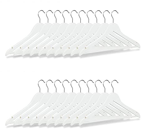 Relaxdays Kleiderbügel Set Holz, 20er Pack Garderobenbügel, Hemden & Hosen, 360° drehbar, Bügel HxB 23 x 44 cm, weiß
