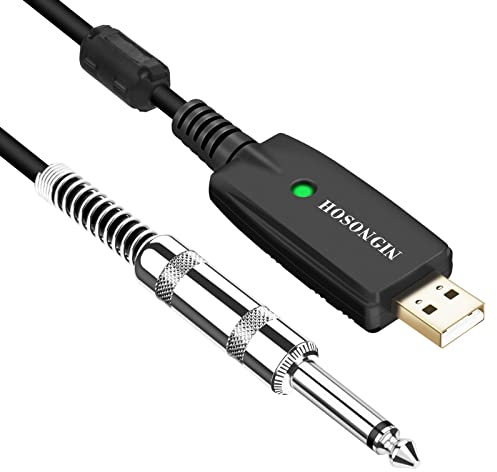 HOSONGIN USB Guitar Cable - USB Interface Male to 6.35mm 1/4 TS Mono Electric Guitar Converter Cable (10 Ft, Black)