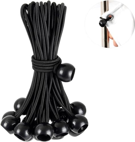 Tarpaulin Bungees Ball ,12 pcs Tie Down Cord Black Bungees Tarpaulin Trap Bungee Cord Trampoline
