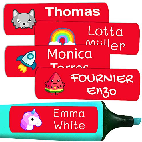 50 personalisierte Klebeetiketten, 6 x 2 cm, zur Kennzeichnung von Objekten, Büchern, Lunchboxen, etc. Color Basic Rot