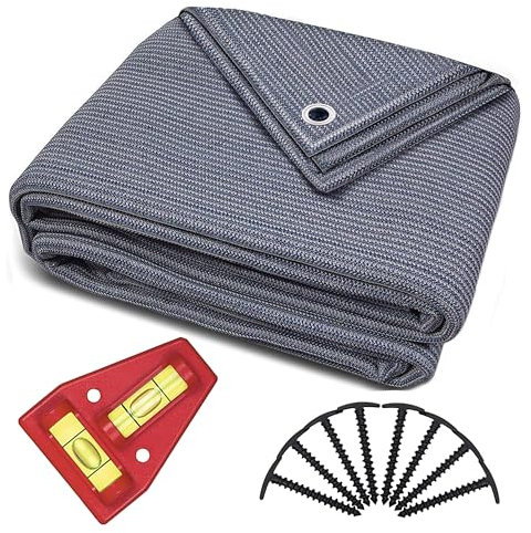 Tapis De Sol Extérieur pour Tente Et Auvent en Polyéthylène Bleu/Gris - Œillets en Acier Inoxydable - Robuste Et Lavable - Sac De Transport Et 8 Piquets + Niveau À Bulle