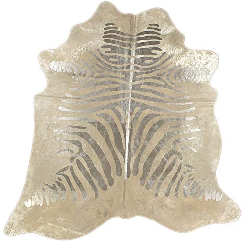 Kuhfell Stierfell Teppich Zebra Silber Devore ca. 210 x 200 cm aus Brasilien Kuhfell mit Zebra Prägung 14542