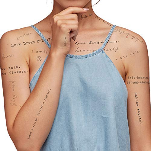 Everjoy Realistische temporäre Tattoos, 20 Stück, wasserdichte inspirierende Worte für Erwachsene, Frauen (Words-II)