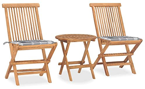 vidaXL Teak Massiv Gartenmöbel 3-TLG. mit Kissen Klappbar Bistroset Gartengarnitur Tisch Stühle Sitzgruppe Balkonset Balkonmöbel Gartenset