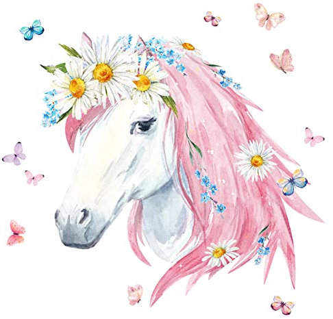 Little Deco Wandtattoo Pferdekopf mit Schmetterlingen Wandsticker Pferd Pony Kinderzimmer Baby Wanddeko DL837-2
