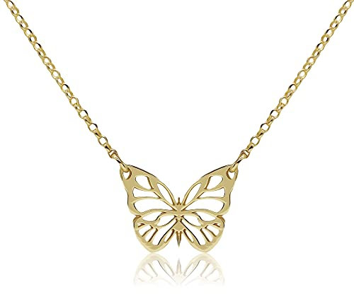 WANDA PLATA Schmetterlings Halskette Goldkette Vergoldet Sterlingsilber 925 Schmetterlings Halsband für Frau, Junges Mädchen, in Geschenkbox