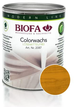 BIOFA Colorwachs lösemittelfrei farbig natürliche Holz-Wachs-Lasur mit Carnaubawachs für Holzdecken, Möbel, Spielzeug Mais 1L