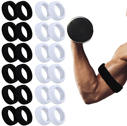 Sosation 24 Stück 2,5 cm Bizepsbänder für Fußball, Jugendliche, schwarz und weiß, Schweißbänder, Armband für Männer, Schwitzen, sportliche Aktivitäten
