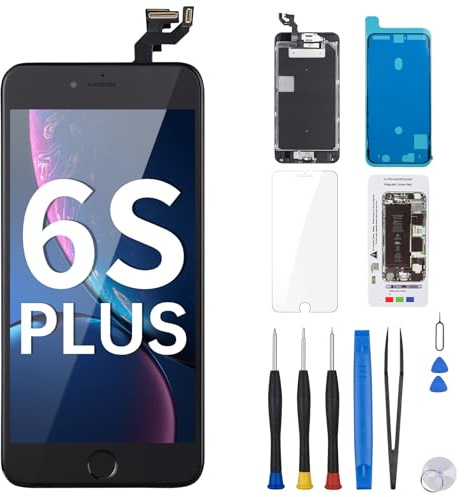 Risidamoy for iPhone 6S Plus Screen Replacement with Home Button 5.5 Black | LCD Display Digitizer Full Assembly 6splus 3D Touch Fix Tools with Front Camera Speaker Sensor Glass Repair Kit A1634 A1687