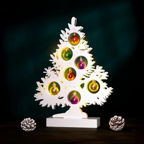 Marco Paul Traditional Festive Christmas Tree Decorations with Multi Colour Christmas Baubles Light Up LED Christmas Ornaments Light Up Xmas Indoor Christmas Decorations Wooden Christmas Decorations