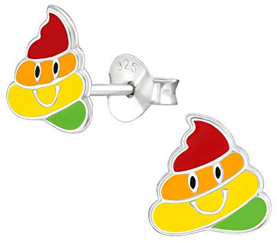 Bungsa bunter Kacke Emoji (Sch) Eishaufen Ohrstecker .925 Sterling ECHTSILBER