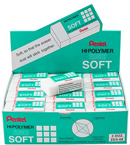 Pentel Weicher Hi-Polymer-Radiergummi, 36 Stück