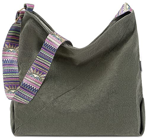 Makukke Handtasche Damen Umhängetasche, Cord Taschen Groß shopper Tote Bag schultertasche Casual Crossbody Bag für Schule Büro Arbeit Reisen Ausflug Einkauf (Grün)