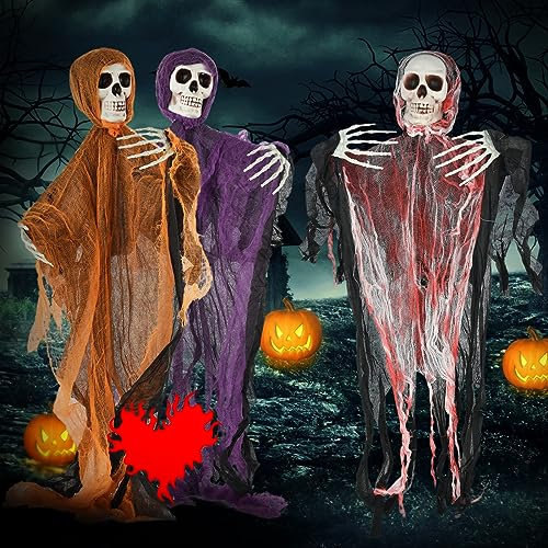 Bilivry Halloween Skelett Deko,3PCS Halloween Dekorationen Garten Gruselig,80cm/31.5inch Skelett Halloween Deko,Geeignet für Innen, Außen,Garten,Deko Halloween Party