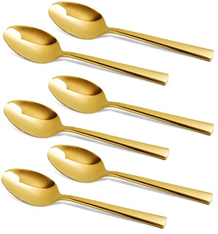 CAMRI Gold Dessert Spoons, Stainless Steel Table Spoons Set of 6, Dinner Spoons with Gold Mirror Finish,18cm / 7 in (C37 G - 6 Pcs)