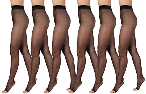 BANANALU 15 Den zehenfreie weiche Strumpfhose Toeless transparent Open Toe Toeless 15 Nero 6er Set XXL