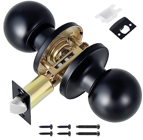 Knpwer Pomo de puerta con cerradura, pomo de metal giratorio con bola, pomo redondo para puerta