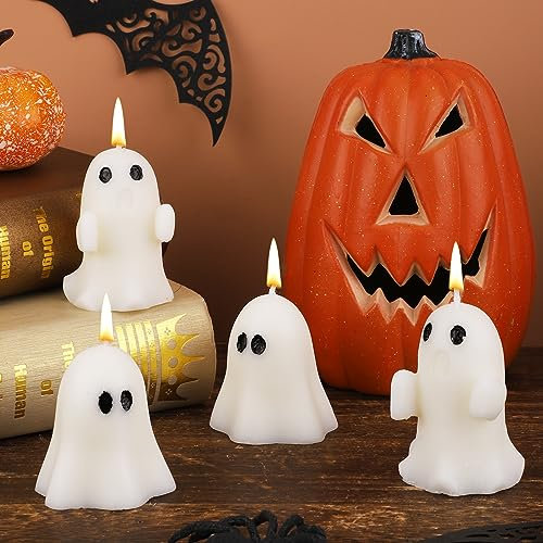 4 Stück Halloween Geister kerzen, Weiße Grusel kerzen Halloween Kerzen mit Duft Halloween Kerzen für Zuhause Halloween Party Schlafzimmer Zimmer Tischdekoration