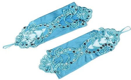 LJRPUPY Hochzeit Braut Spitze Handschuhe Fingerlose Prom Handschuhe Handgelenk Manschette Abendkleid Handschuhe für Frauen Mädchen, Blau, Einheitsgröße