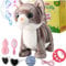 Marsjoy Gray Leash Walking Cat Set Singing That Purrs and Meows Animated Plush Robot Kitten Moving Realistic Stuffed Animal Remote Control Cute Kawai Robotic Kitty Toy for Kid