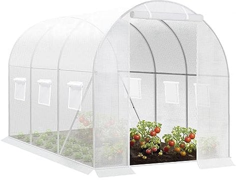 WOLTU Invernadero para Jardin, Invernaderos de Huerto, con 1 Puerta y 6 Ventanas, 200x300x200 cm, Tubos de Acero Resistentes, Cubierta de PE 140g/㎡, Blanco