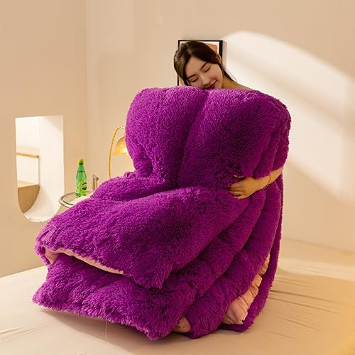Cutfouwe Dicker Warmer Plüsch Winterdecke Steppdecke 200x230cm 4kg, Flauschige Kaschmir Steppdecken Duvet, Verdicken Sie Lamm Kaschmir Decke Winter Weiche Warme Bettdecke Bettwäsche,Lila