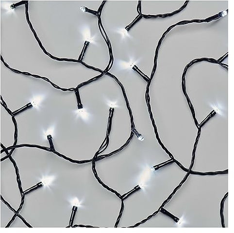 EMOS Kaltweiße LED-Lichterkette 2,8 Meter, schwarzer Draht mit 40 LEDs, 6/18 h Timer-Funktion, Batteriebetrieben (3x AA), Leuchtdauer 10.000 h, IP44 für Innen und Außen
